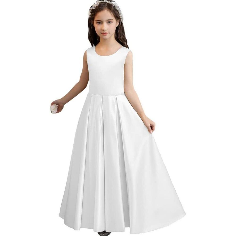 Lavetir Flower Girl Bridesmaid Dress Kids Soft Satin Sleeveless Wedding Size 4